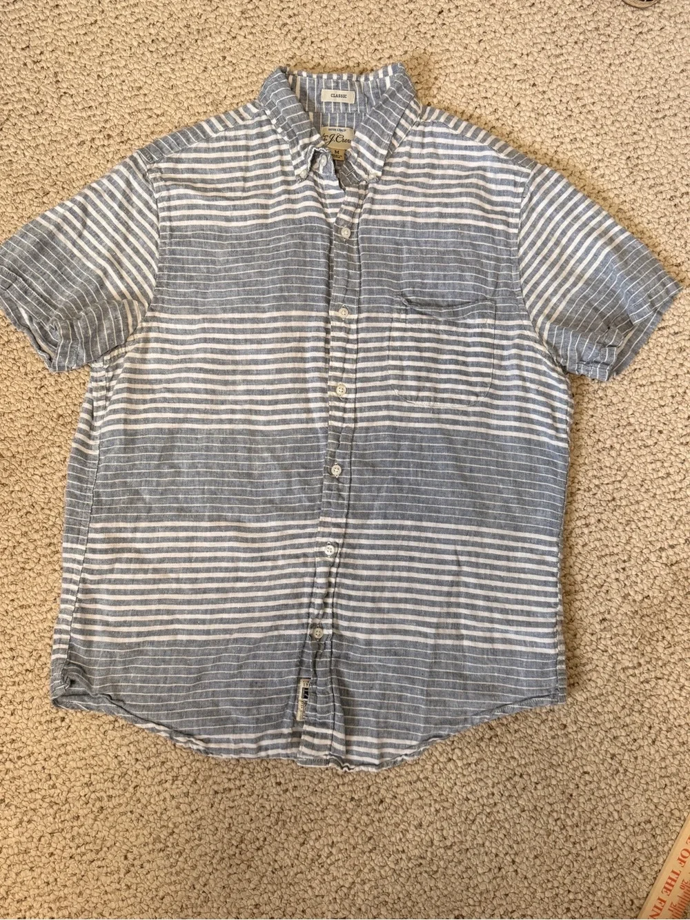 J.Crew Irish Linen Shirt Mens M Coastal Beach Resort Camp Summer Blue White